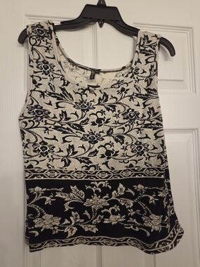 Vintage KC Gold Brand Black & White Floral Embellished Tank Top